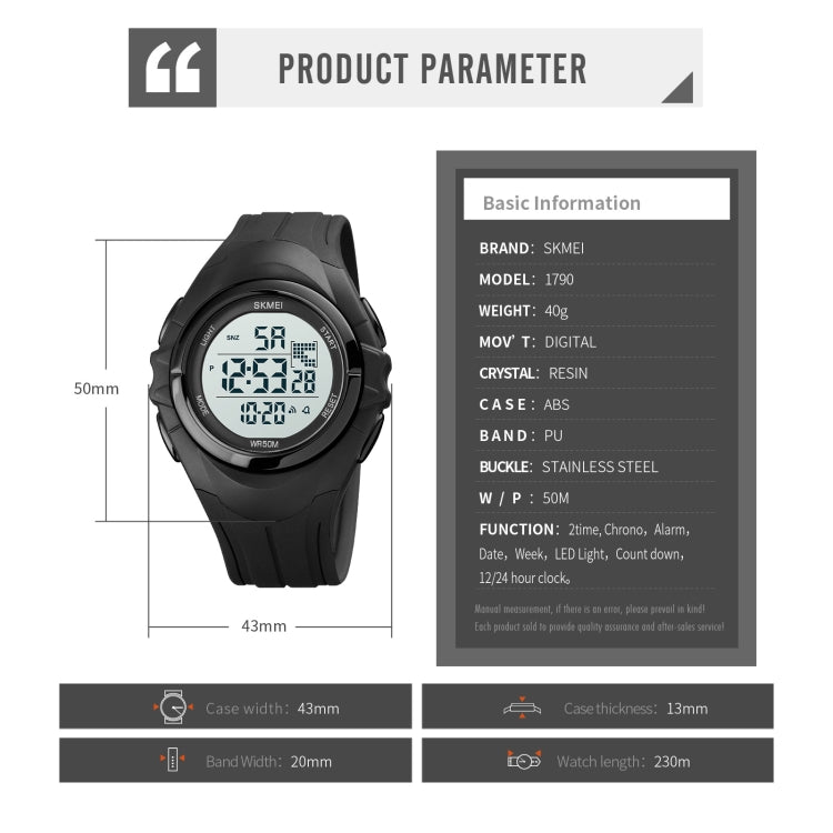 SKMEI 1790 Triplicate Round LED Dual Time Digital Display Luminous Electronic Watch for Men(Black) by SKMEI