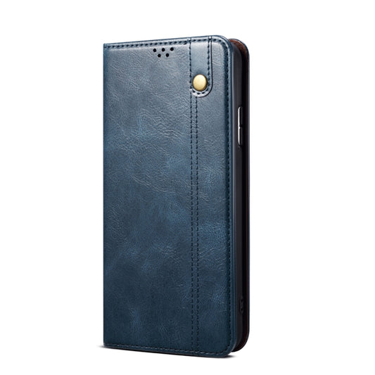 For OPPO Reno8 Pro+ Simple Wax Crazy Horse Texture Leather Phone Case(Navy Blue) by bashfashion