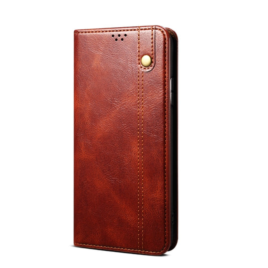 For OPPO Reno8 Pro Simple Wax Crazy Horse Texture Leather Phone Case(Brown) by bashfashion