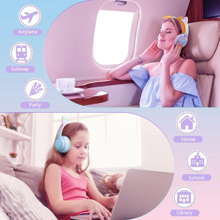 BT029C RGB Dual Modes Cat Ear Wireless Bluetooth Headphone(Purple) by bashfashion