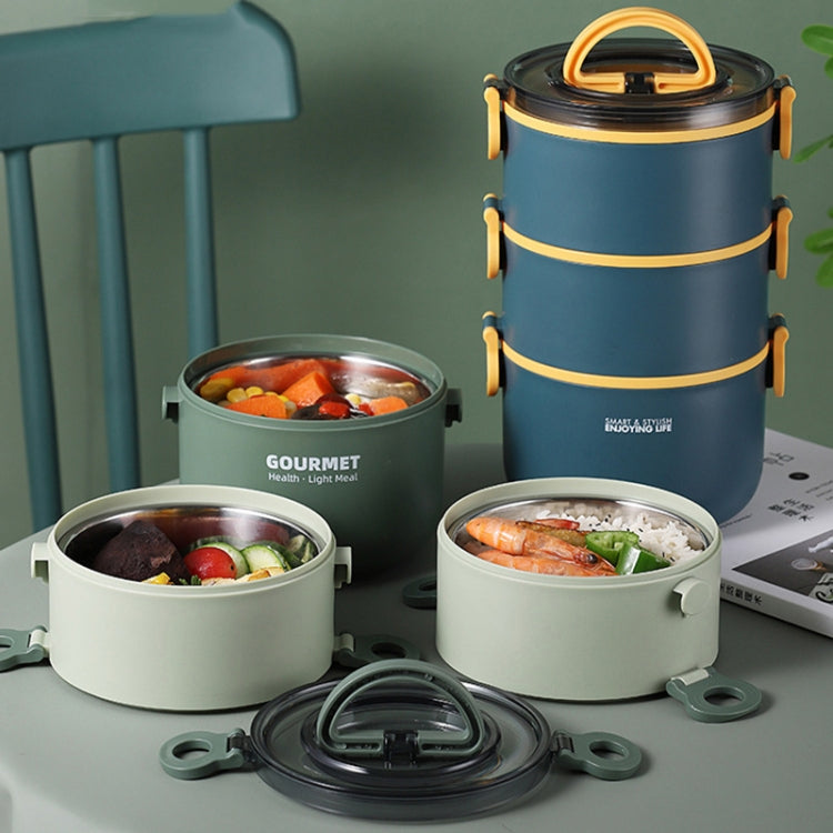 Tri-Layer 2200ml 304 Stainless Steel Insulated Bowl Student Plastic Shell Lunch Box(Blue) by bashfashion