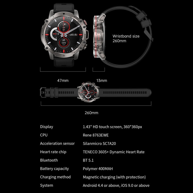 AK56 IP67 BT5.1 1.43inch Smart Watch Support Voice Call / Health Monitoring, Style:Silicone Strap(Silver) by bashfashion