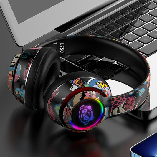 L750 3 in 1 RGB Graffiti Pattern Wireless Gaming Noise Reduction Headset(Black) by bashfashion