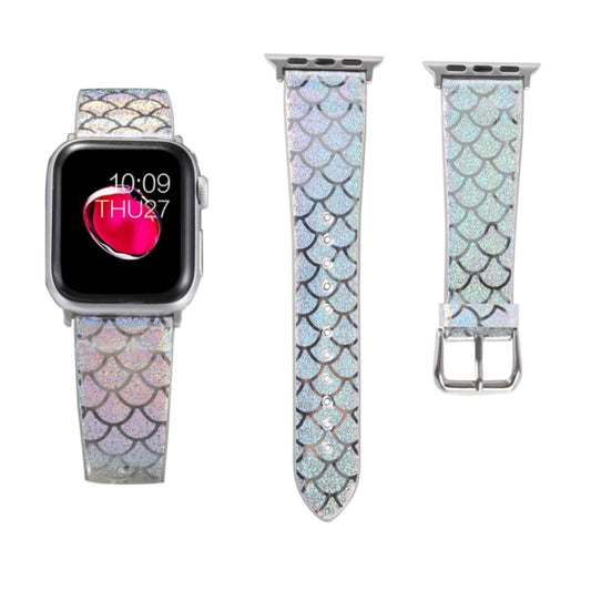 For Apple Watch 5 & 4 44mm / 3 & 2 & 1 42mm Discolor Glitter Fish Scale Texture Watch Band(Silver) by bashfashion