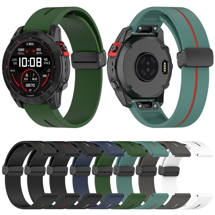 For Garmin Fenix 7X Two Color Magnetic Folding Black Buckle Silicone Watch Band(Army Green Black) by bashfashion