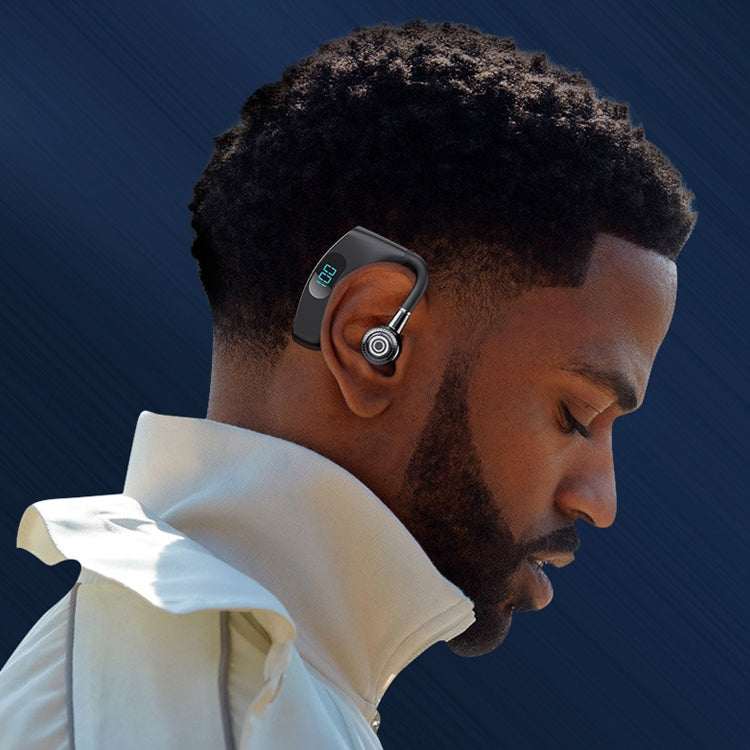 V12 Bluetooth 5.2 Business Hanging Ear Style Smart LED Digital Display Wireless Bluetooth Earphone with Charging Box (Red) by bashfashion