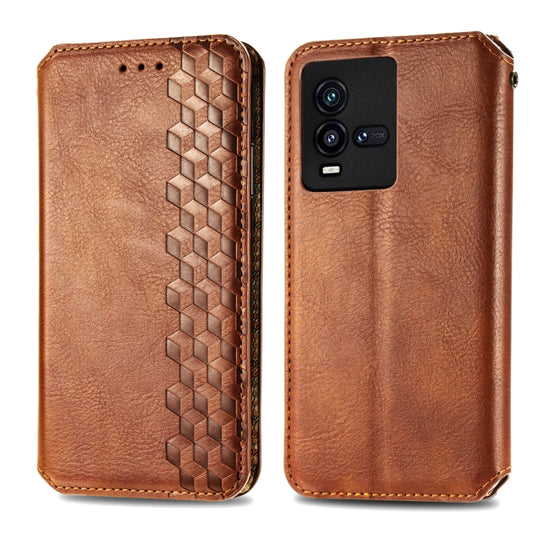 For vivo iQOO 10 Cubic Grid Pressed Magnetic Leather Phone Case(Brown) by bashfashion