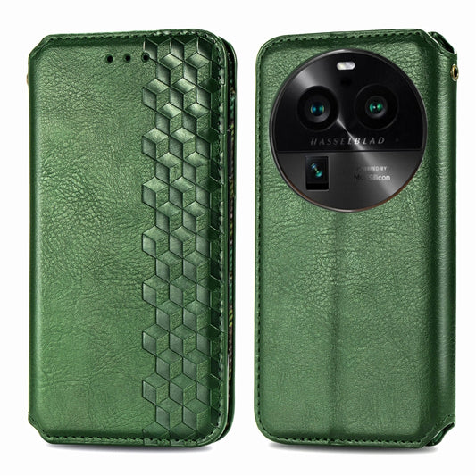 For OPPO Find X6 Pro Cubic Grid Pressed Magnetic Leather Phone Case(Green) by bashfashion