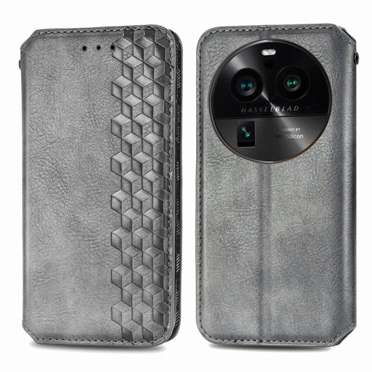 For OPPO Find X6 Pro Cubic Grid Pressed Magnetic Leather Phone Case(Gray) by bashfashion