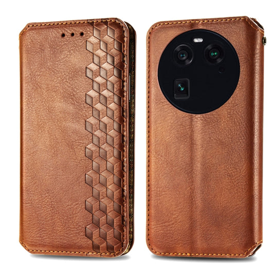 For OPPO Find X6 Cubic Grid Pressed Magnetic Leather Phone Case(Brown) by bashfashion