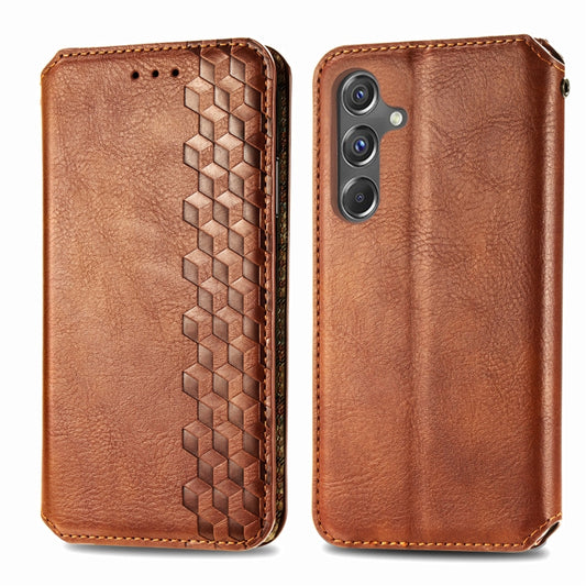 For Samsung Galaxy A15 Cubic Grid Pressed Magnetic Leather Phone Case(Brown) by bashfashion