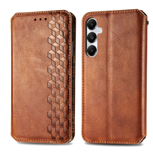 For Samsung Galaxy A55 5G Cubic Grid Pressed Magnetic Leather Phone Case(Brown) by bashfashion