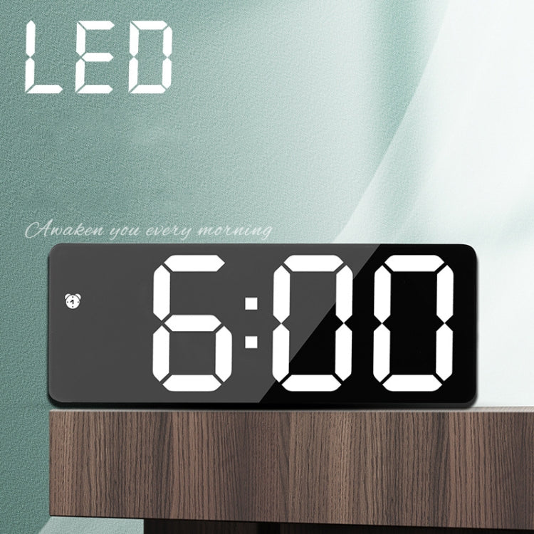 Mirror Bedside Alarm Clock Battery Plug-In Dual-Purpose LED Clock, Colour: Rectangular Black Shell (Mirror White Light) by bashfashion
