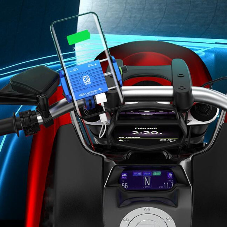 Kewig M6 Aluminum Alloy Motorcycle Mobile Phone Bracket Rechargeable With Switch Waterproof Stable Navigation Bracket(Blue) by bashfashion