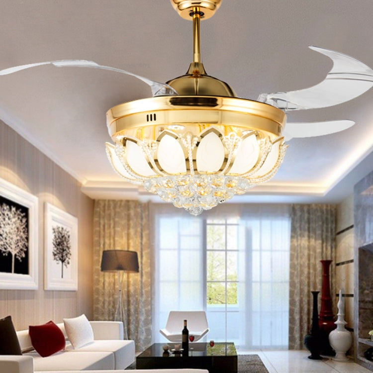 Invisible Crystal Fan LED Chandelier Home Living Room Bedroom Variable Frequency Ceiling Fan Light with Remote Control, Size:42 inch 111 Three Color Change 36W by bashfashion
