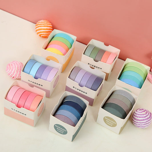 5 Boxes Student Printed Hand Account Tape Set(Macaron Solid Color 2) by bashfashion