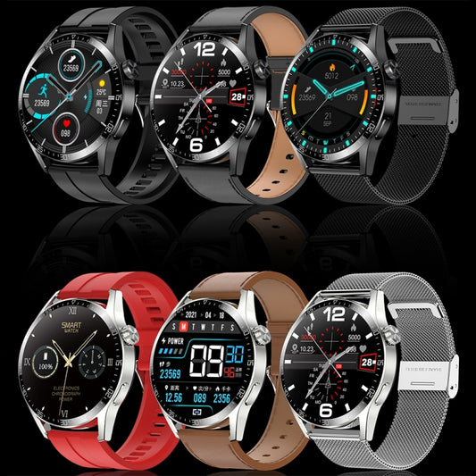 Sports Health Monitoring Waterproof Smart Call Watch With NFC Function, Color: Silver-Brown Leather+Red Silicone by bashfashion