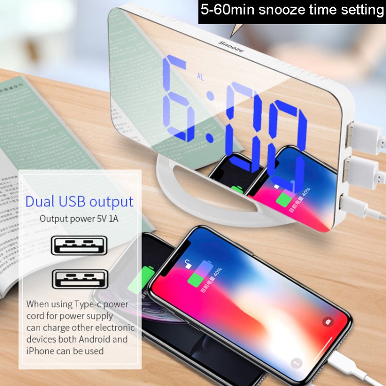 TS-8201 LED Digital Mirror Alarm Clock Big Screen Dual USB Desktop Table Clock, Color: White Shell White Light by bashfashion