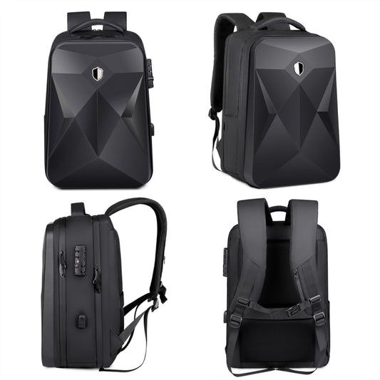 17 inch Password Lock Large Capacity Waterproof Laptop Backpack with USB Port(Black) by bashfashion