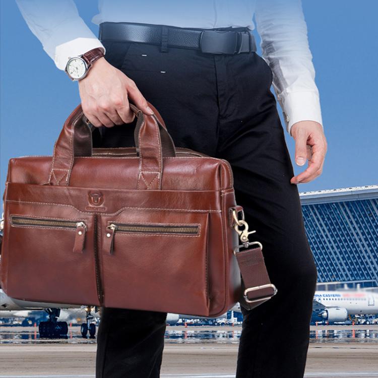 BULL CAPTAIN 056 Large Capacity Top Layer Cowhide Retro Business Hand-Held Briefcase(Black Metal) by BULL CAPTAIN