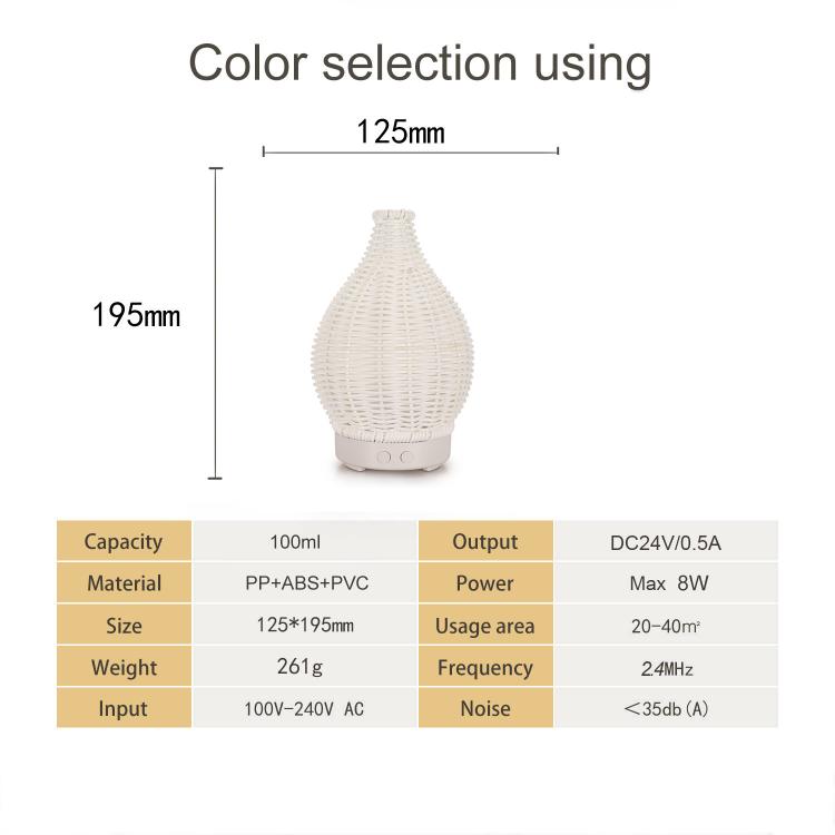 5V USB 100ML Hollow Rattan Ultrasonic Humidifier & Aromatherapy Diffuser with 7-Color LED Lights(Dark Wood Grain) by bashfashion