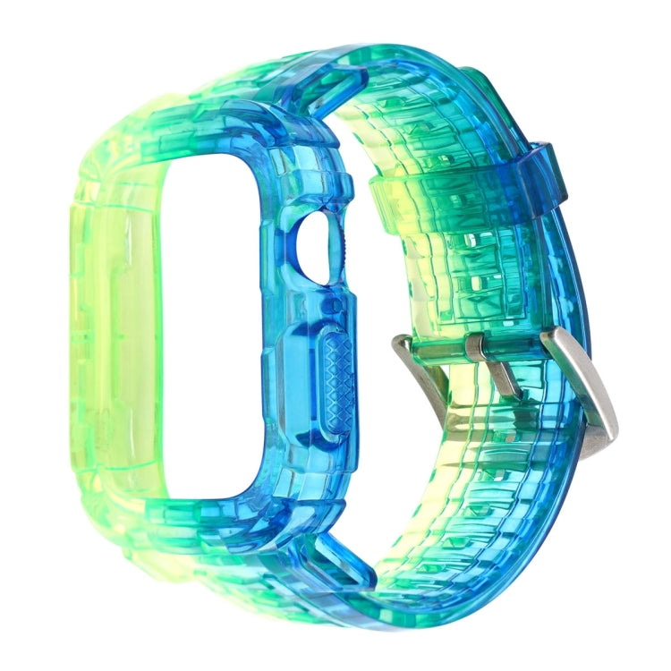 Gradient TPU Integrated Case Strap For Apple Watch Series 9 / 8 / 7 45mm / 6 / 5 / 4 / Watch SE 44mm / Watch 42mm(Blue And Green Horizontal. - Silver Buckle) by bashfashion
