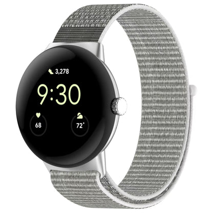 For Google Pixel Watch Metal Head Nylon Loop Watch Band(Grey White) by bashfashion