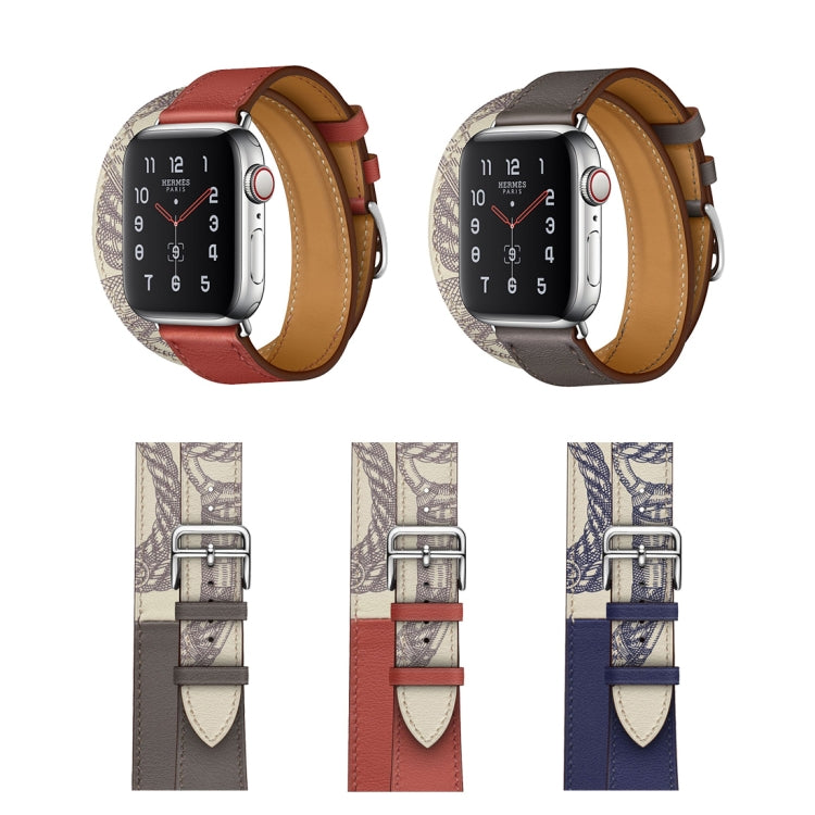 For Apple Watch Series 7 41mm / 6 & SE & 5 & 4 40mm / 3 & 2 & 1 38mm Silk Screen Pattern Leather Watch Band(Blue) by bashfashion