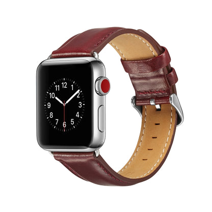 For Apple Watch Series 7 41mm / 6 & SE & 5 & 4 40mm / 3 & 2 & 1 38mm Crazy Horse Texture Top-grain Leather Watch Band(Wine Red) by bashfashion