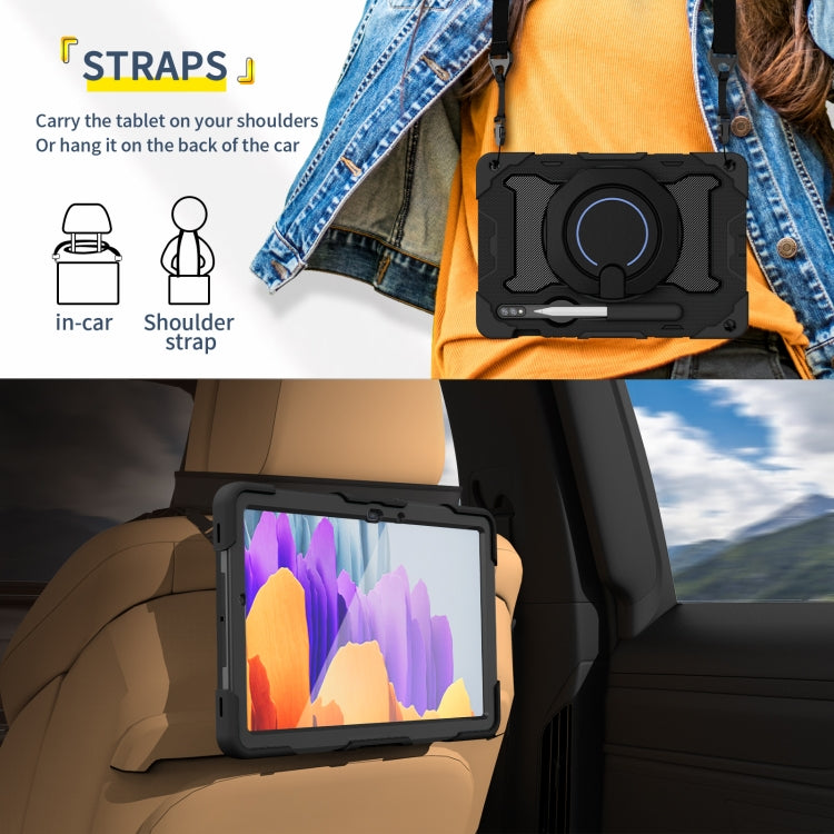 For Samsung Galaxy Tab S9 Armor Portable Rotating Ring Holder Silicone Tablet Case(Black) by bashfashion