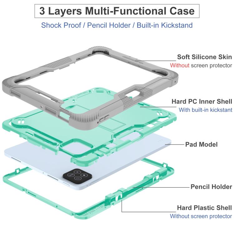 For Xiaomi Pad 7 / 7 Pro Shockproof Silicone Hybrid PC Tablet Case with Holder(Mint Green + Grey) by bashfashion