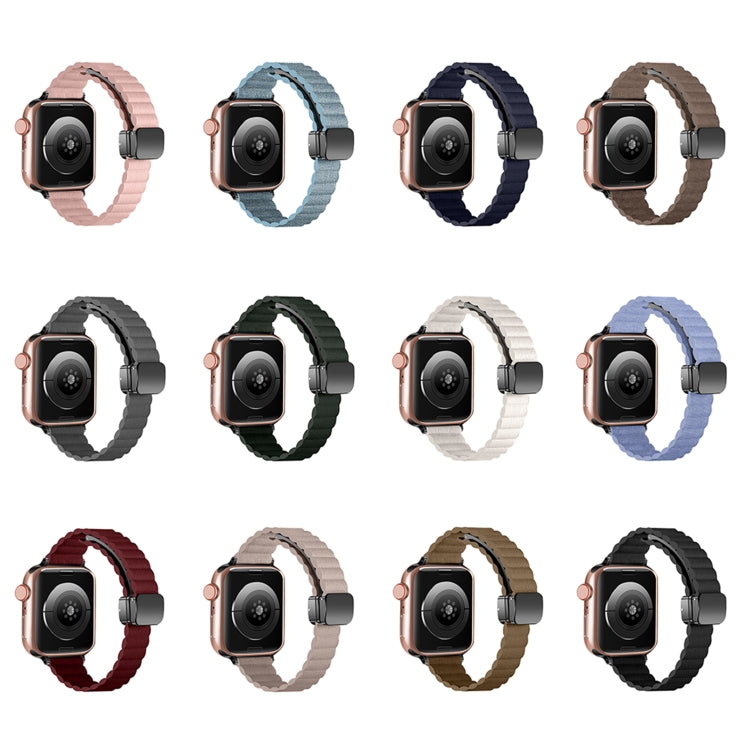 For Apple Watch Series 7 45mm Water Ripple Magnetic Folding Buckle Watch Band, Style: Thin Version(Pink) by bashfashion