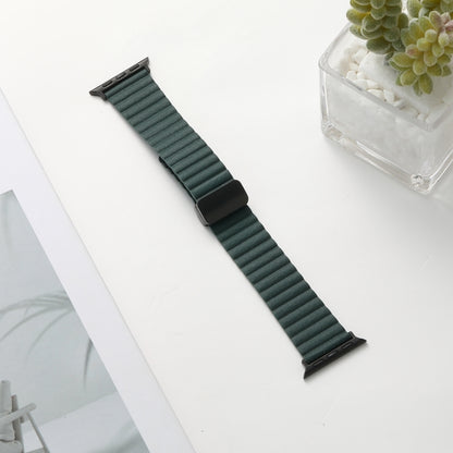 For Apple Watch Series 2 38mm Water Ripple Magnetic Folding Buckle Watch Band, Style: Bold Version(Dark Green) by bashfashion