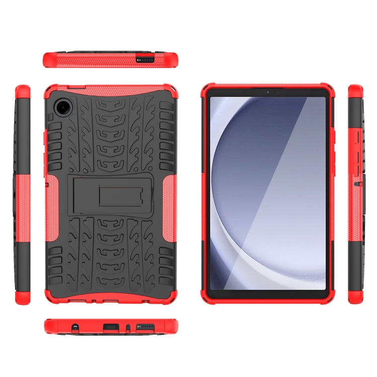 For Samsung Galaxy Tab A9 / Tab A11 Tire Texture TPU + PC Tablet Case with Holder(Red) by bashfashion