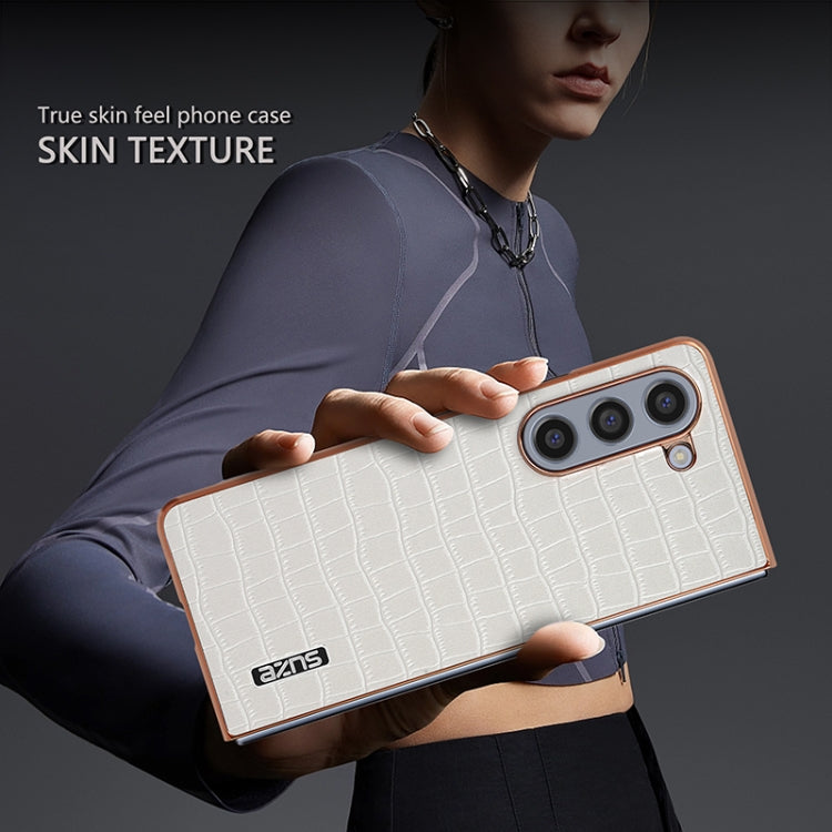 For Samsung Galaxy Z Fold5 AZNS Electroplated Frame Crocodile Texture Full Coverage Phone Case(Green) by AZNS