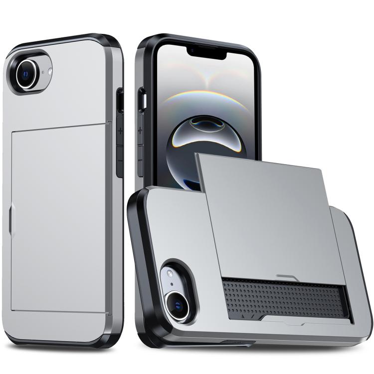 For iPhone 16e Shockproof Armor Phone Case with Card Slot(Silver) by bashfashion