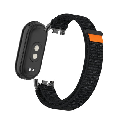 For Xiaomi Smart Band 9 / 8 Metal Connector + Loop Nylon Hook and Loop Fastener Watch Band(Reflective Black) by bashfashion