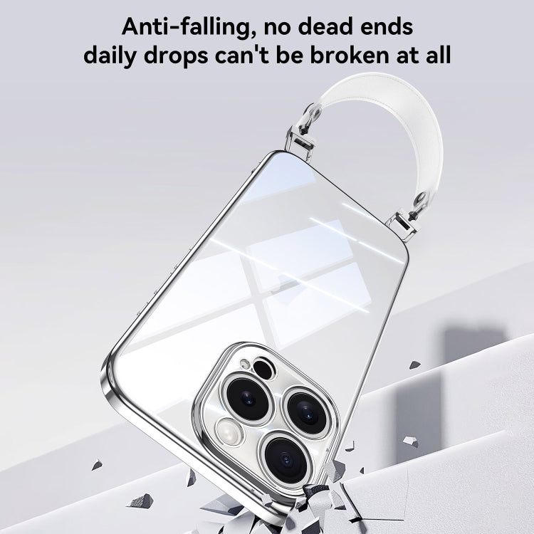 For iPhone 16 Pro Max SULADA Electroplated Clear TPU Soft Frame Phone Case with Wrist Strap(Purple) by SULADA