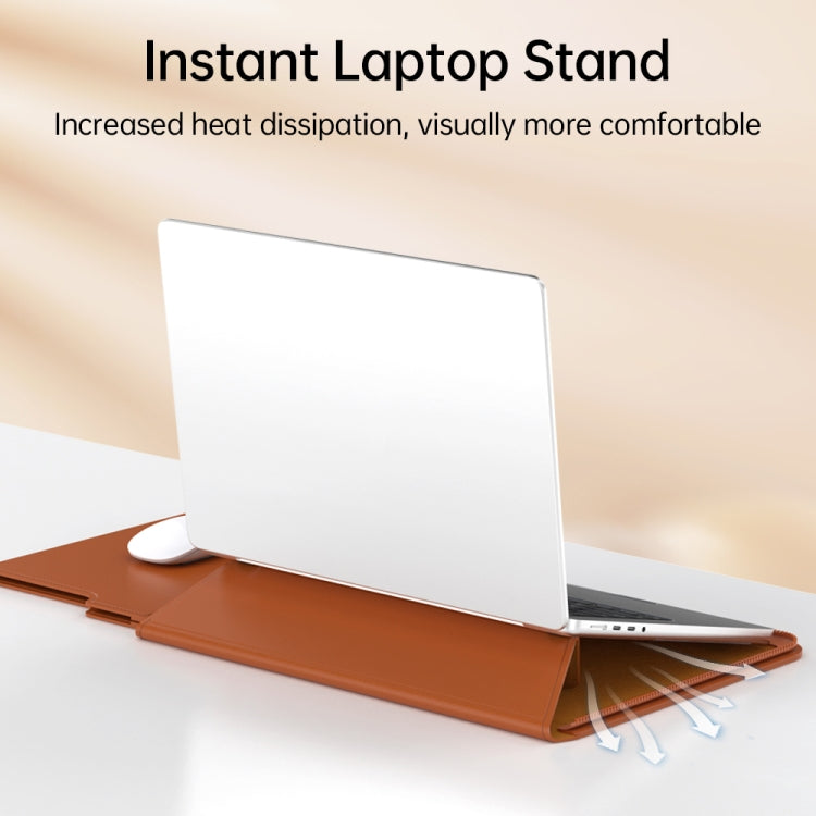 Multifunctional Laptop PU Magnetic Stand Split Liner Bag with Mouse Pad Function, Size:13-14 inch(Brown) by bashfashion