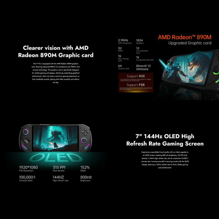 ONE-NETBOOK OneXPlayer F1 Pro 7 inch Handheld Game Console, 32GB+2TB, Windows 11 AMD Ryzen 7 8840U(EU Plug) by ONE-NETBOOK