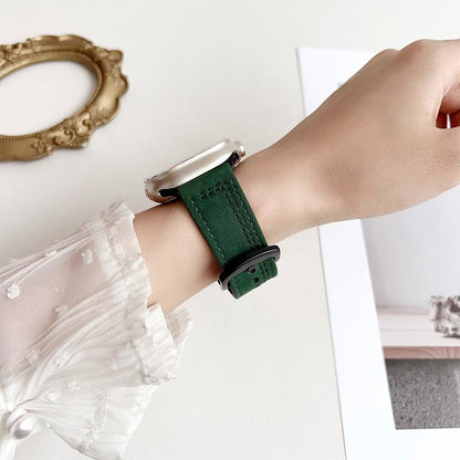 For Apple Watch 46mm / 49mm / 45mm / 44mm 7-Line Tri-Star Buckle Pull Up Leather Watch Band(Gray Black Thread) by bashfashion