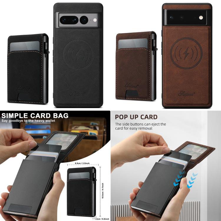 For Google Pixel 10 Pro Suteni H19 Litchi Grain 2-in-1 Removable Card Box Back Phone Case(Brown) by Suteni