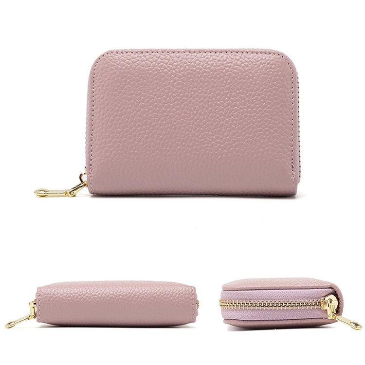 1626 Short RFID Anti-Theft Brush Multiple Card-Binding Card Package Ladies Cowhide Zipper Wallet(Purple) by bashfashion