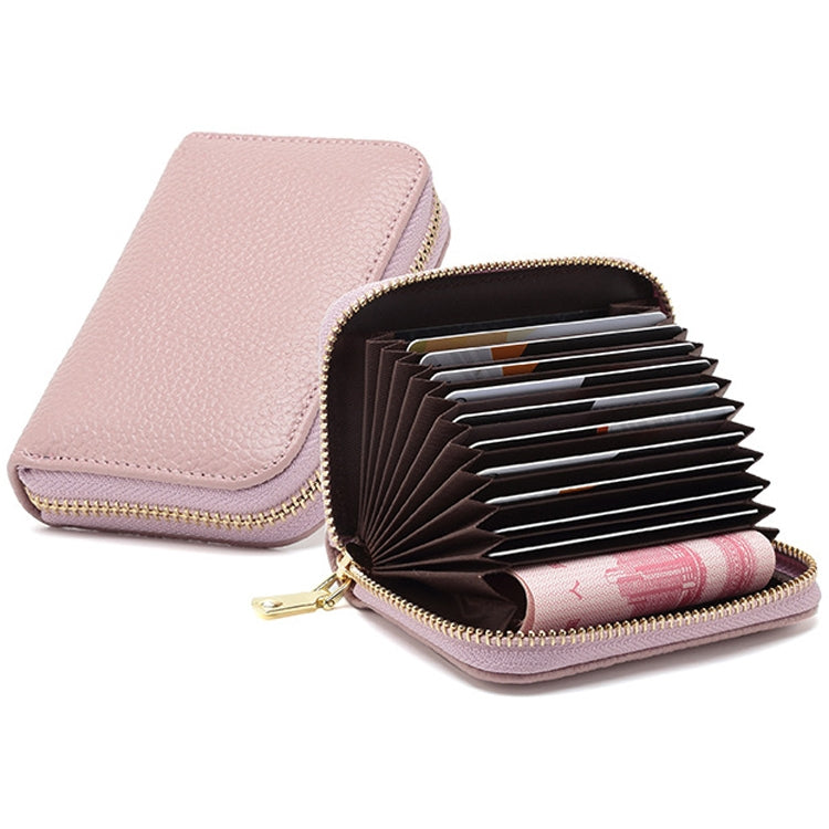 1626 Short RFID Anti-Theft Brush Multiple Card-Binding Card Package Ladies Cowhide Zipper Wallet(Purple) by bashfashion