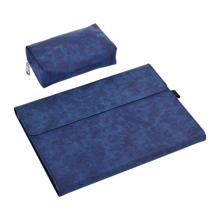 13 inch Leather Tablet Protective Case For Microsoft Surface Pro X, Color: Dark Blue + Power Bag by bashfashion