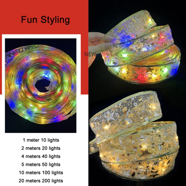 Christmas LED Lights Bronzing Double Ribbon String Lights, Specification: 20m(Silver Warm Light) by bashfashion