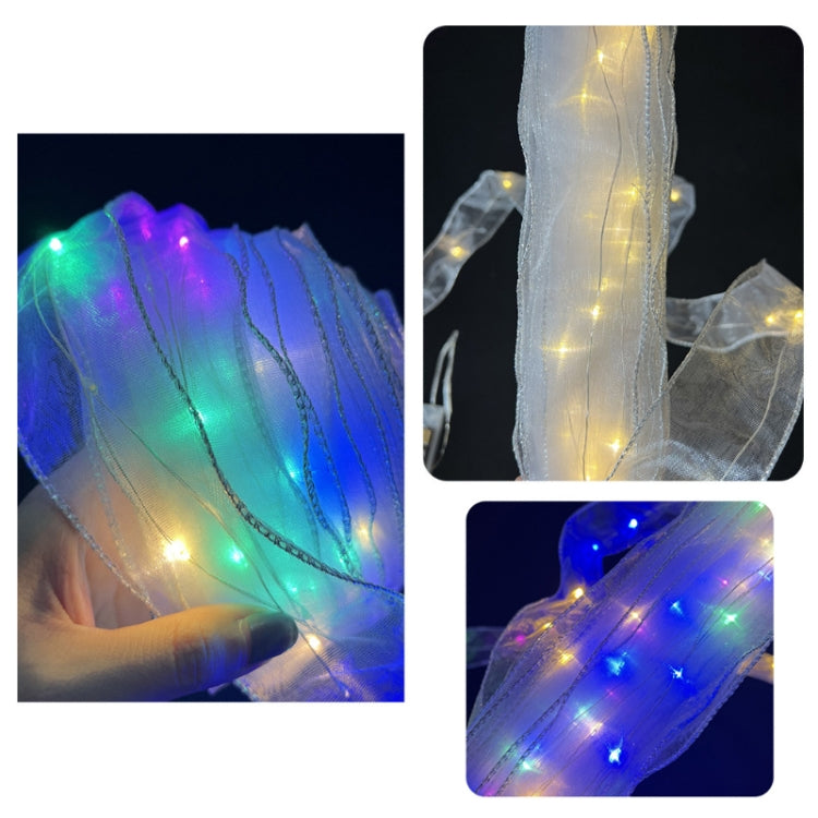 Christmas Ornament Double Light Board Yarn Ribbon String Lights, Specification: 10m(Silver Warm Light) by bashfashion