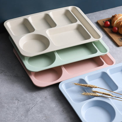 4pcs /Set Wheat Straw Split Dining Plate With Bowl Chopsticks Spoon Tableware Set(Pink) by bashfashion