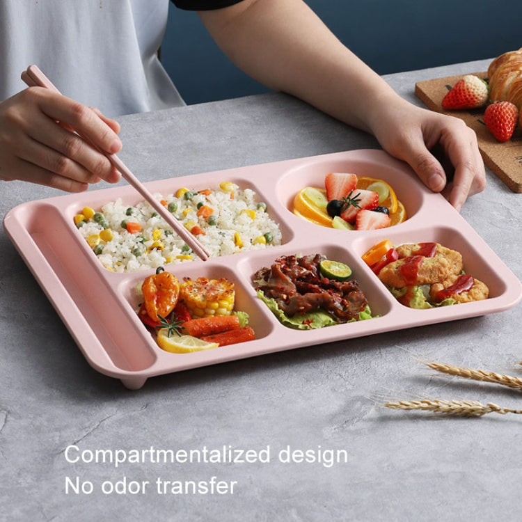 4pcs /Set Wheat Straw Split Dining Plate With Bowl Chopsticks Spoon Tableware Set(Pink) by bashfashion