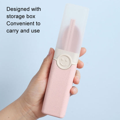 4 In 1 Portable Wheat Straw Tableware Set Outdoor Travel Storage Tableware Box, Style: A With Chopsticks (Pink) by bashfashion